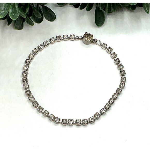 Elegant Silver with Clear Rhinestones Tennis Bracelet With Secure Clasp - Picture 2 of 8